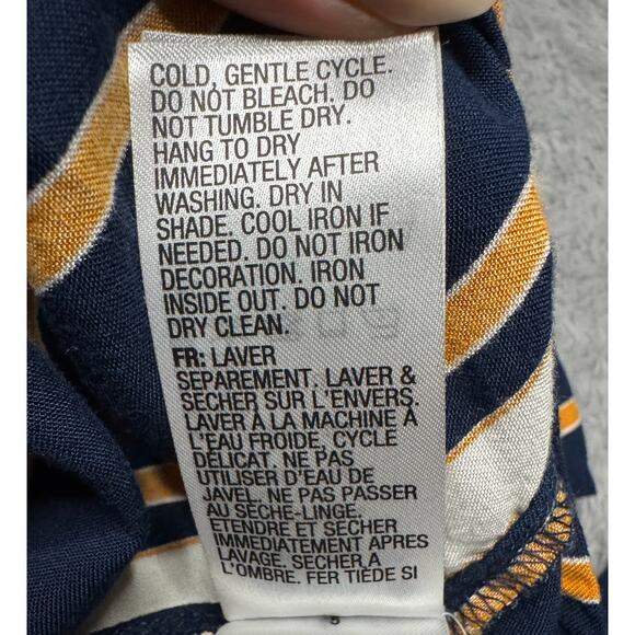 Roxy Suburbs Vibes Stripes Top Women's M Navy Yellow Button Tie Collared Button - Picture 9 of 11